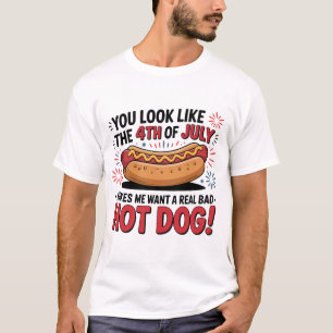 Camiseta Dia 4 de Julho Divertido Cachorro-Quente Patriótic