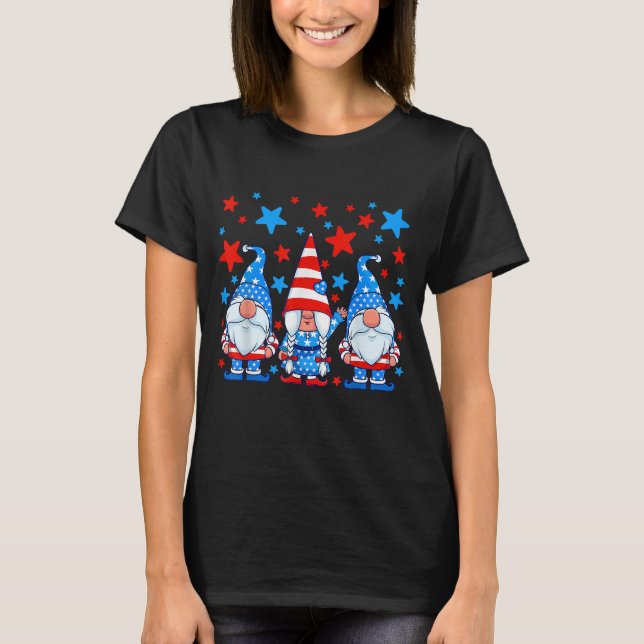Camiseta Dia 4 de julho Gnomos Patriótico Americano Bandeir (Frente)