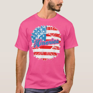 Camiseta Dia 4 de julho Sunflower EUA Flag Stars and Rua