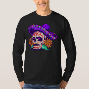 Camiseta Dia Adorável do Crânio Morto com Chapéu Roxo