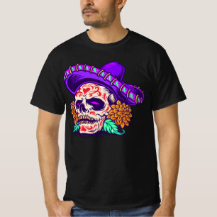 Camiseta Dia Adorável do Crânio Morto com Chapéu Roxo