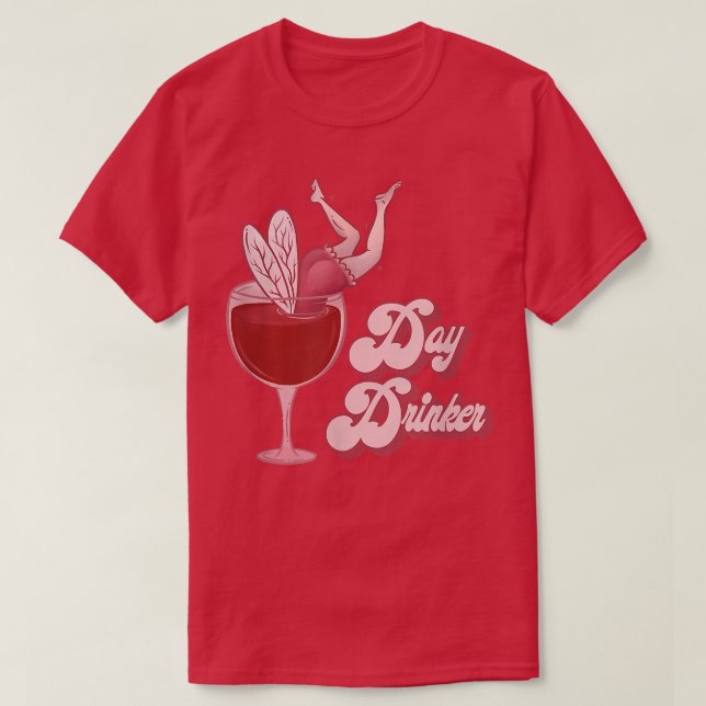 Camiseta Dia Bebê Diversão Vinho Bebendo Fada (Frente do Design)