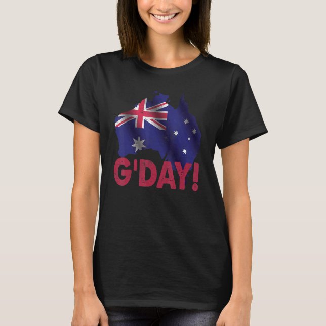 Camiseta Dia Bom do Mapa de Terra Australiano Bandeira Aust (Frente)