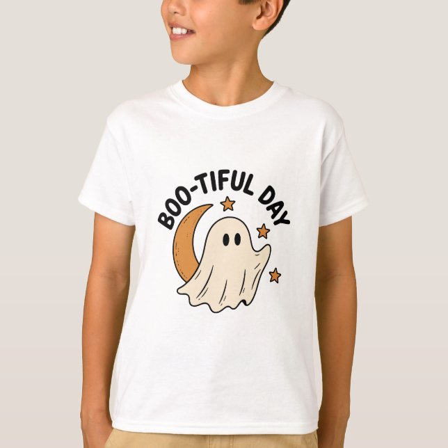Camiseta Dia Boo-tiful Fantasma Crescente Lua Halloween (Frente)
