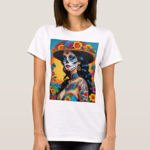 Camiseta Dia Colorido do Teto de Arte Floral Morta