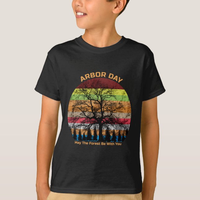 Camiseta Dia da Árvore Retro Terra Floresta Sunset (Frente)