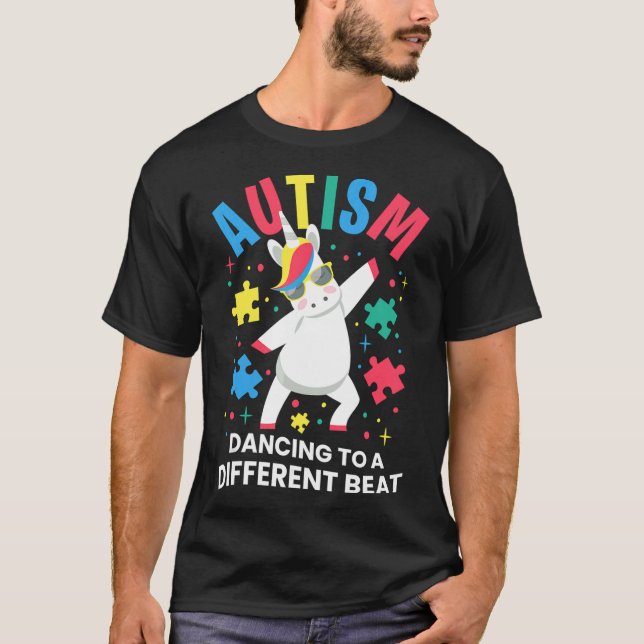Camiseta Dia da Consciência do Autismo Mês Dançando Para Ou (Frente)