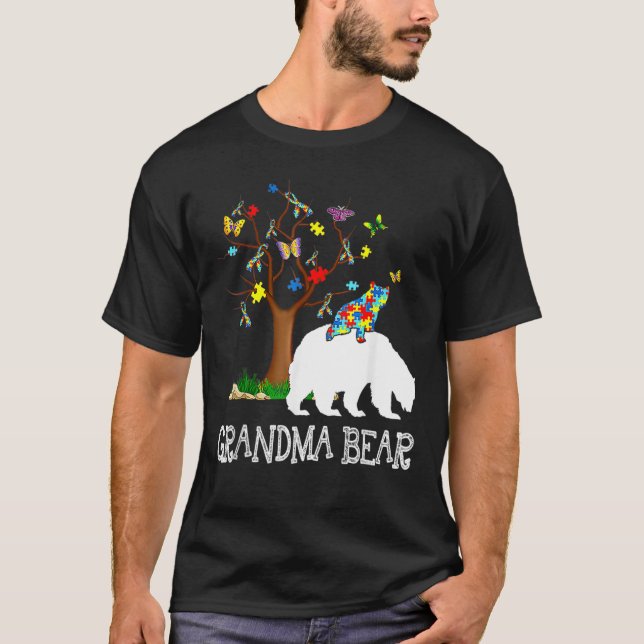 Camiseta Dia da Consciência do Autismo O Urso da Vovó Supor (Frente)
