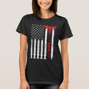 Camiseta Dia da Enfermeira da Bandeira Americana Linha Verm