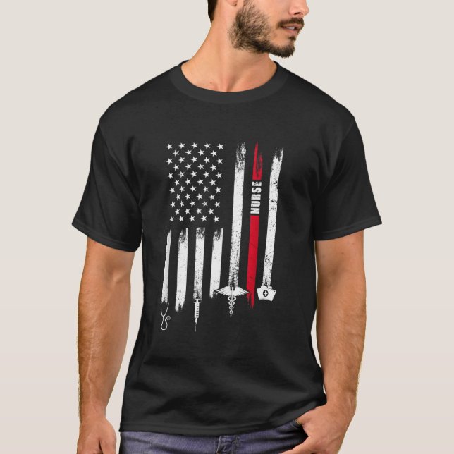 Camiseta Dia da Enfermeira de Bandeira Americana (Frente)