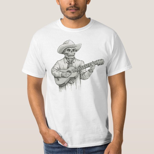 Camiseta Dia da guitarra de jogo de esqueleto inoperante (Frente)
