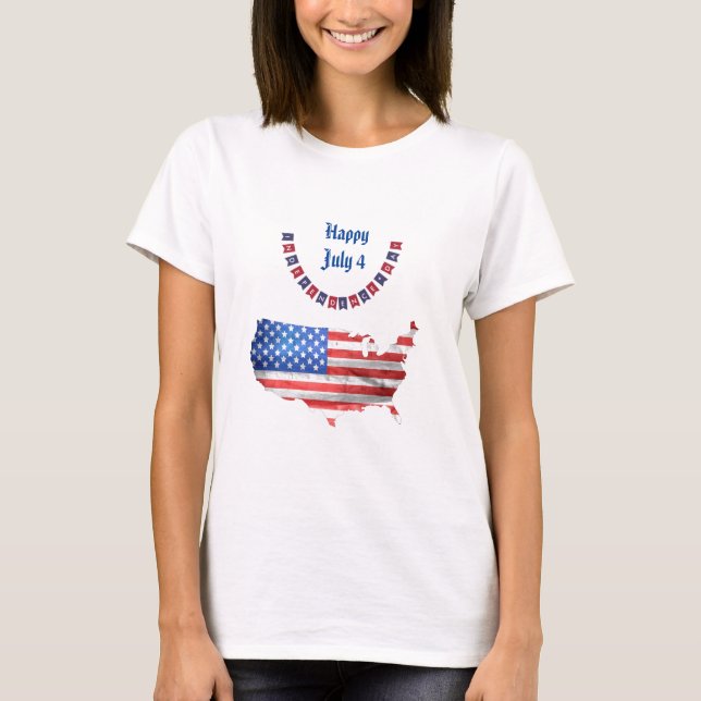 Camiseta Dia da Independência 4 de julho Bandeira Americana (Frente)