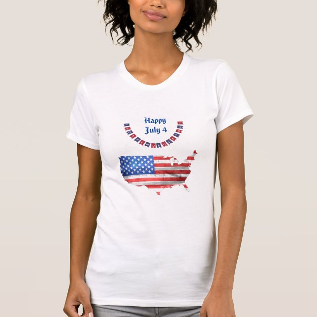 Camiseta Dia da Independência 4 de julho Bandeira Americana (Frente)