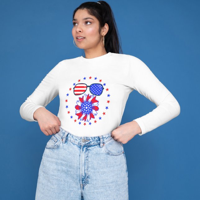 Camiseta Dia da Independência 4 de julho Vermelho Azul Bran (Elegant)