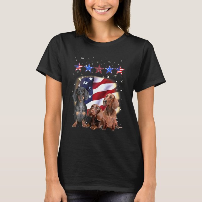 Camiseta Dia da Independência Americana Feliz em Dachshund  (Frente)