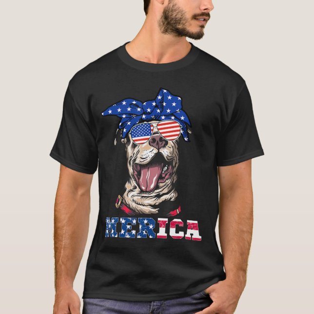 Camiseta Dia da Independência de Pitbull, Bandeira American (Frente)