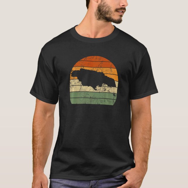 Camiseta Dia da Independência do Sunset Map Jamaica Retro J (Frente)