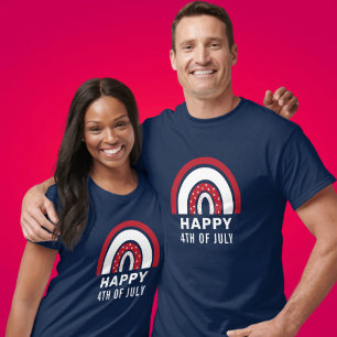 Camiseta Dia da Independência dos EUA 4 de Julho Arco-íris 