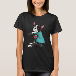 Camiseta Dia da Mãe Tatuado Cachorro Mãe Boston Terrier I L