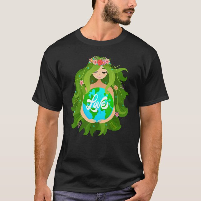Camiseta Dia da Mãe Verde Gaia Salva Nossa Mulher Planeta (Frente)
