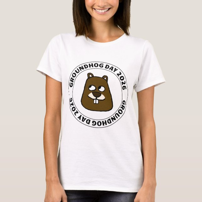 Camiseta Dia da Marmota 2026 com rosto de Marmota (Frente)