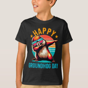 Camiseta Dia da Marmota Feliz Dabbing Marmota Crianças Engr