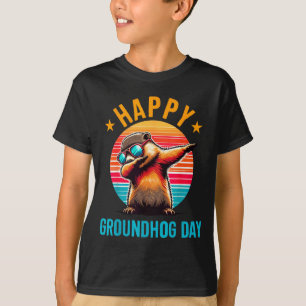 Camiseta Dia da Marmota Feliz Dabbing Marmota Crianças Engr