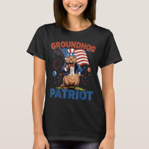 Camiseta Dia da Marmota Patriota Bandeira Americana Celebra