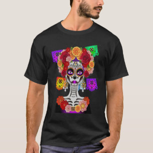 Camiseta Dia da Morta Fumaça La Catrina Skull Flowers