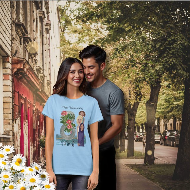 Camiseta Dia da Mulher Feliz | 8 de março azul (Happy Women's Day | March 8th blue T-Shirt)
