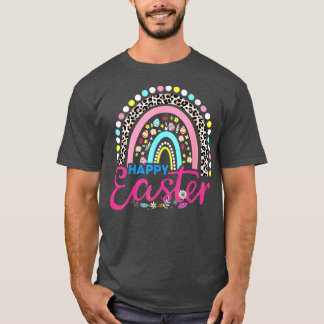 Camiseta Dia da páscoa Arco-íris com ovos e coelho da Pásco