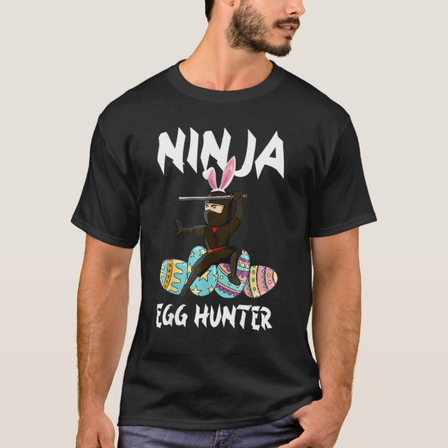 Camiseta Dia da Páscoa de Caça aos Ovos Coelhinhos Ninja (Frente)