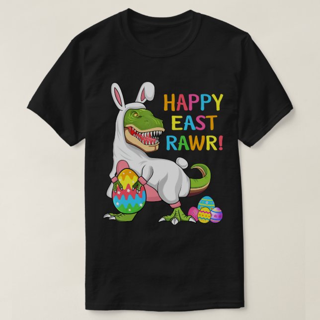 Camiseta Dia da páscoa Dinossauro Engraçado Feliz Eastrawaw (Frente do Design)