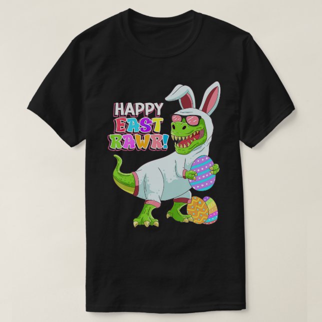Camiseta Dia da páscoa Dinossauro Engraçado Feliz Eastrawaw (Frente do Design)