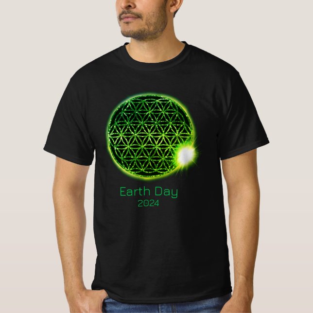 Camiseta Dia da Terra 2024 Flor Verde Espumante da Vida (Frente)