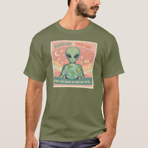 Camiseta Dia da Terra Alien – Espaço Retro de Meados do Séc