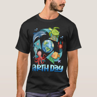 Camiseta Dia da Terra Animais do Oceano Reciclagem Dia da T