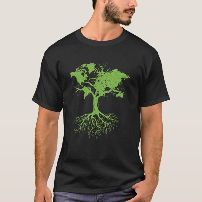 Camiseta Dia da Terra Árvore Map Mundial Cóplice Árvore Pro (Frente)