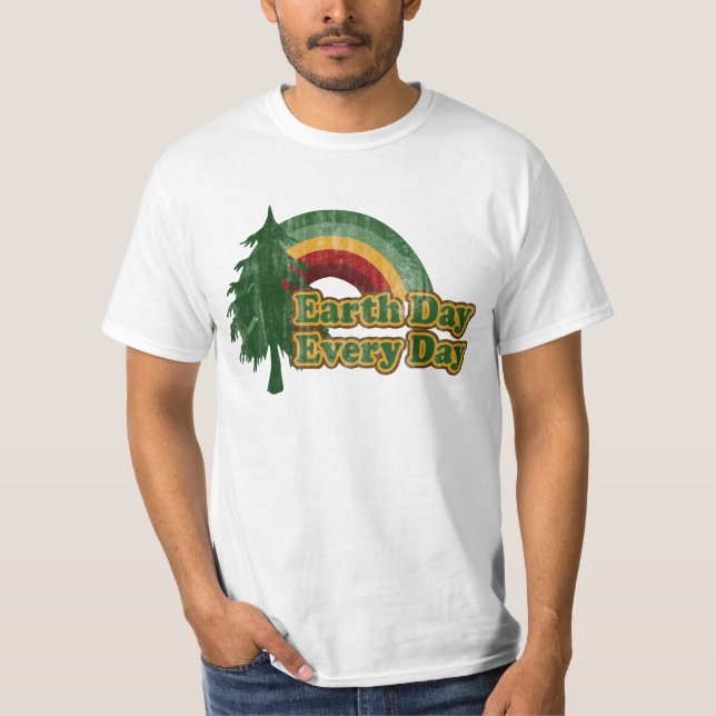 Camiseta Dia da Terra cada dia, arco-íris retro (Frente)