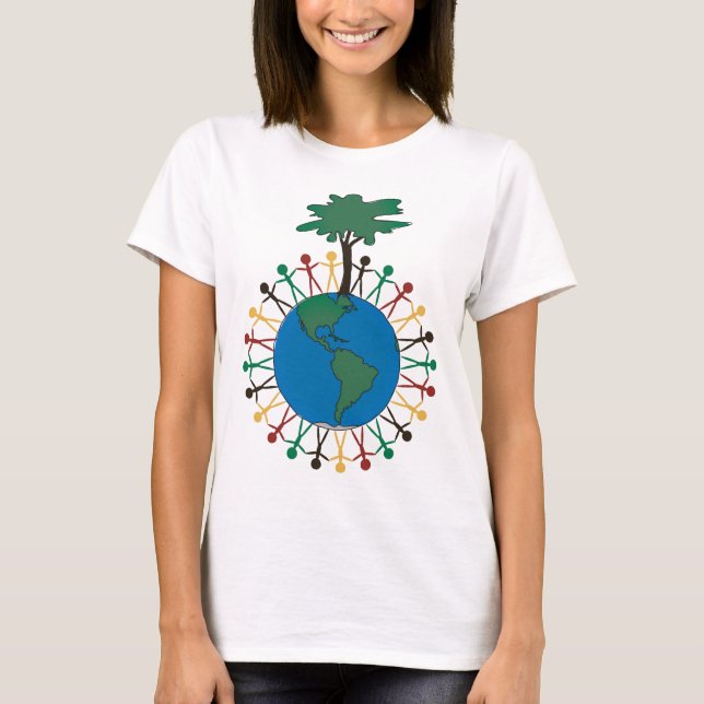 Camiseta Dia da Terra com figuras e árvore - America do (Frente)