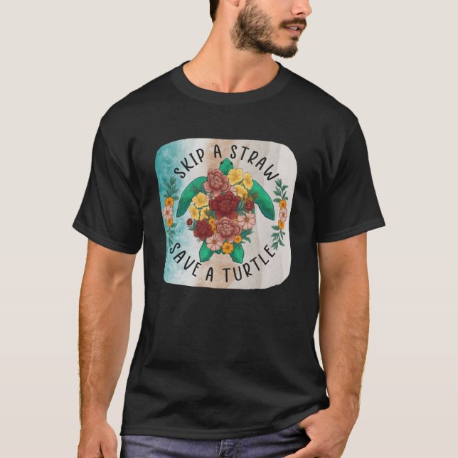 Camiseta Dia da Terra Salta uma Palha Salva uma Tartaruga M (Frente)