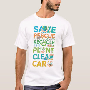 Camiseta Dia da Terra Salvar Resgatar Reciclar Planta Limpa