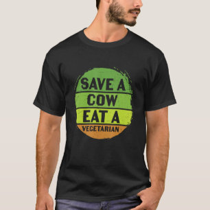 Camiseta Dia da Terra Salvar Vaca Comendo Um Reciclo Engraç