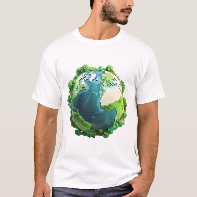 Camiseta Dia da Terra - Terra Verde e Azul com árvores (Frente)