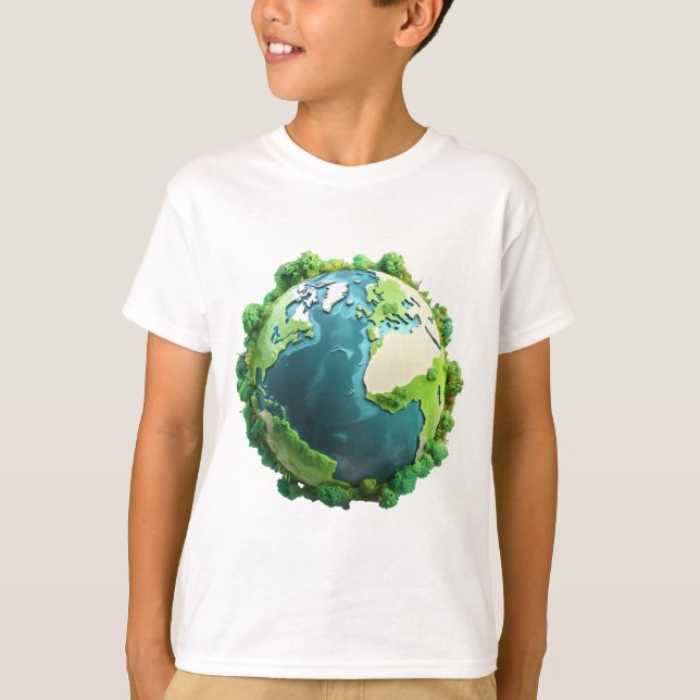 Camiseta Dia da Terra - Terra Verde e Azul com árvores (Frente)