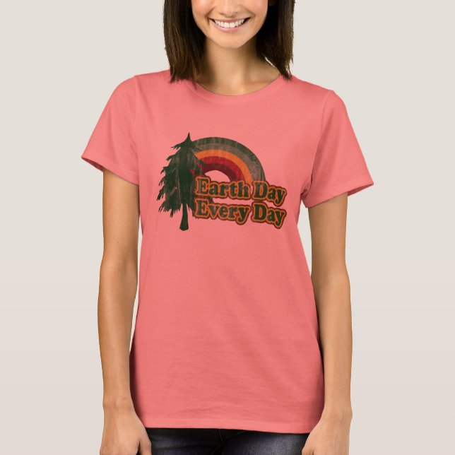 Camiseta Dia da Terra Todos Os Dias, Retro Arco-Íris (Frente)