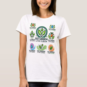 Camiseta Dia da Terra Verde, Vida Limpa Básica das Mulheres