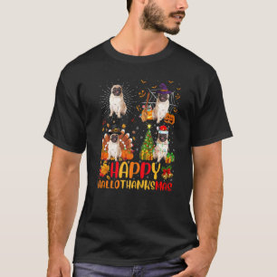 Camiseta Dia das Bruxas Ação de Graças Natal Pug Cão Hallot