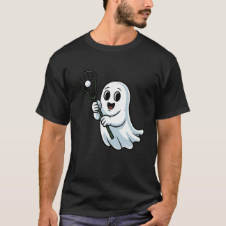 Camiseta Dia das Bruxas Boo Fantasma Jogando Lacrosse Engra