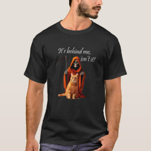 Camiseta Dia das Bruxas. Ceifador Laranja & Gato. Está Atrá
